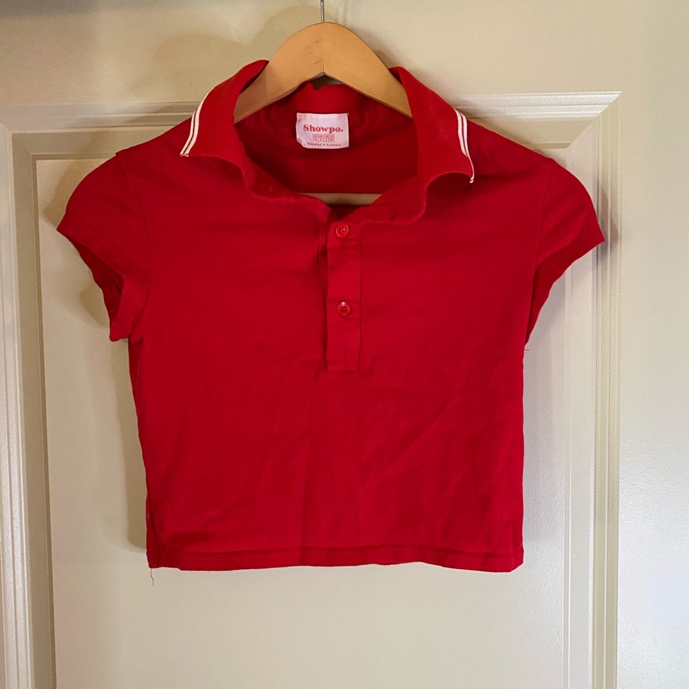 Showpo red crop collared shirt